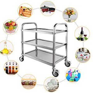 Marada 3 Tier Stainless Steel Utility Cart with Locking Wheels Shelf Kitchen Cart Trolley 37'' L x 19'' W x 37''H Utility Rolling Serving Catering Storage for Kitchen Restaurant Hotels