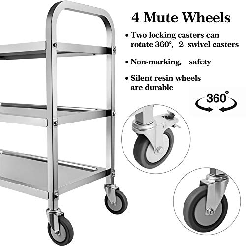 Marada 3 Tier Stainless Steel Utility Cart with Locking Wheels Shelf Kitchen Cart Trolley 37'' L x 19'' W x 37''H Utility Rolling Serving Catering Storage for Kitchen Restaurant Hotels