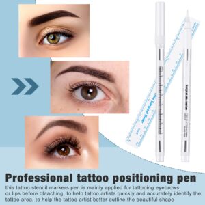8 Pieces Microblading Marker Pen with Paper Ruler Skin Marker Eyebrow Permanent Makeup Position Mark Tools Markers Pen for Eyebrow Lips Skin