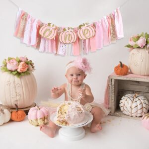 Pumpkin Highchair Banner for 1st Birthday - Our Little Pumpkin Banner, Pumpkin Birthday Party Decorations, Pink Gold First Birthday Banner, Baby Shower Decorations for Baby Girl