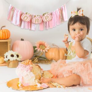 Pumpkin Highchair Banner for 1st Birthday - Our Little Pumpkin Banner, Pumpkin Birthday Party Decorations, Pink Gold First Birthday Banner, Baby Shower Decorations for Baby Girl