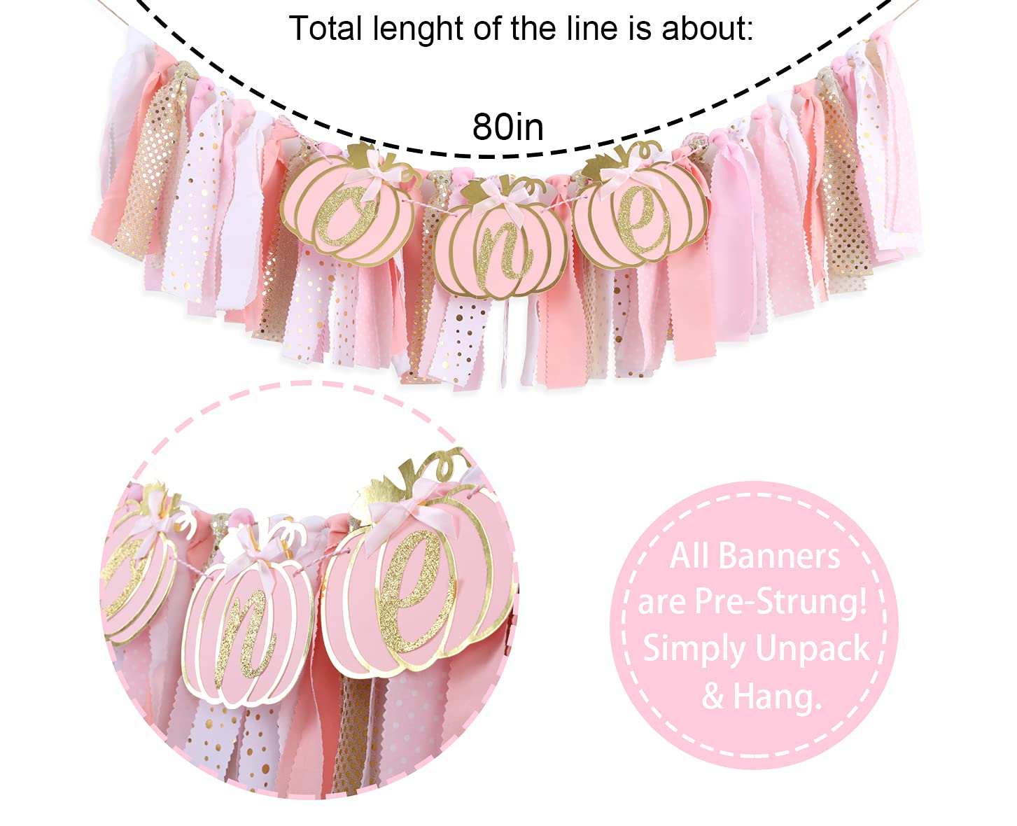 Pumpkin Highchair Banner for 1st Birthday - Our Little Pumpkin Banner, Pumpkin Birthday Party Decorations, Pink Gold First Birthday Banner, Baby Shower Decorations for Baby Girl