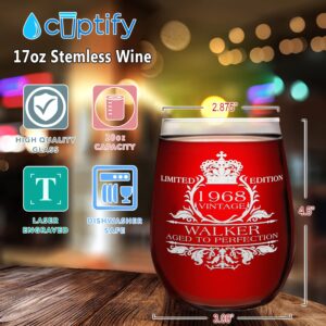 Cuptify Personalized 55th Birthday Gifts for Women 1968 Vintage Edition 17 oz Stemless Wine Glass 55 Year Old Birthday Anniversary Presents Party Decorations for Mom