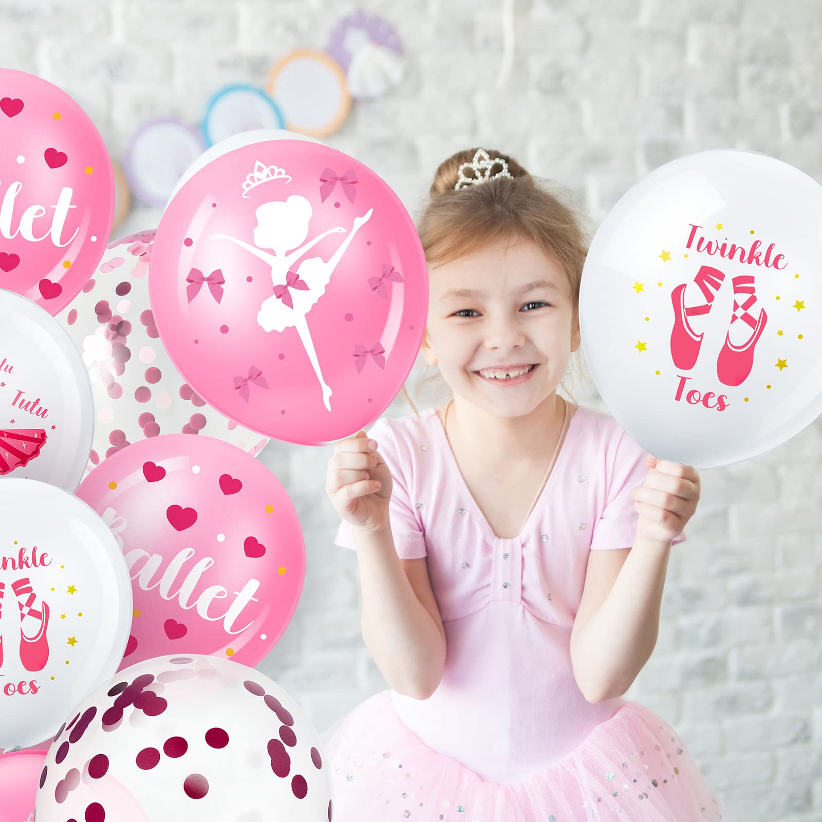 48 Pieces Pink White Confetti Latex Balloons 12 Inch Ballerina Birthday Party Decorations Ballet Balloons Ballerina for Birthday Engagement Wedding Baby Shower Bridal Shower Party Graduation Supplies