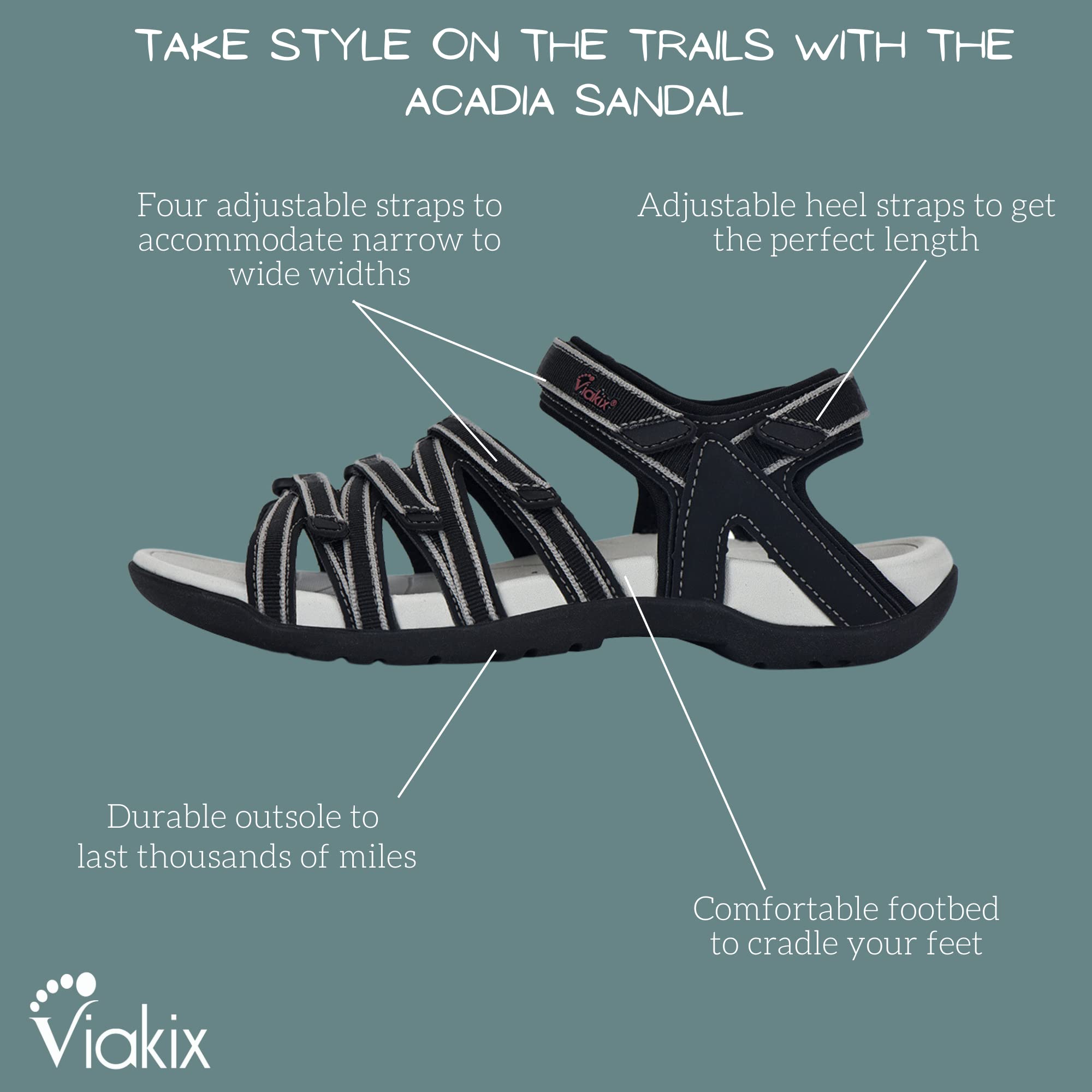 Viakix Womens Sport Sandal – Comfortable Athletic Stylish Hiking Shoes, with Arch Support, Outdoors, Walking, Water, River, Trekking, Black 9