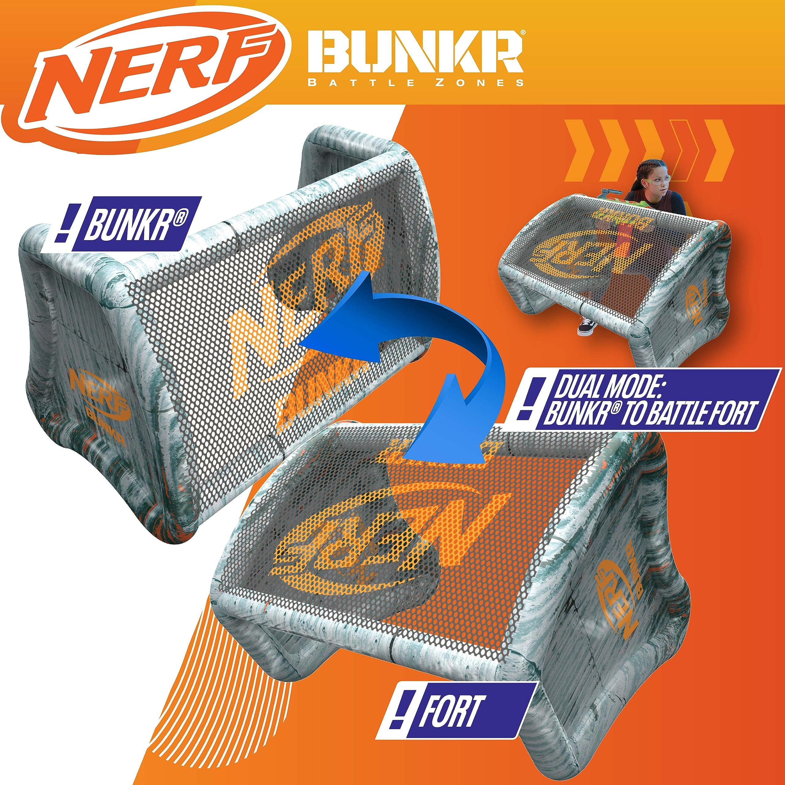 NERF BUNKR Officially Licensed Stadium Pack Inflatable Battlezone - 9 Piece Barricade Shield Bunker Set - Perfect for NERF Party NERF War