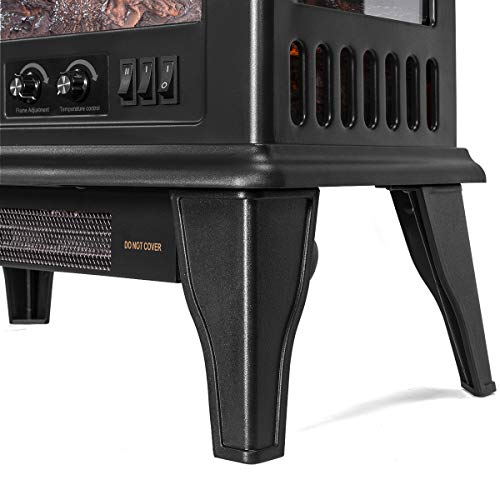 Barton 1500W Electric Fireplace Stove Heater Infrared Quartz 3D-Flame Log Stove Firebox, Black