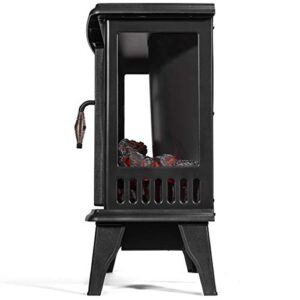 Barton 1500W Electric Fireplace Stove Heater Infrared Quartz 3D-Flame Log Stove Firebox, Black