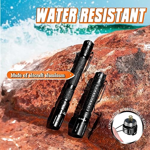 Mini Flashlight 3 Modes Small Flashlights LED Powerful High Lumens Tactical Pen Light with Clip,Slim Portable Pocket Compact Torch for Emergency Inspection AAA Battery Water-Resistant (3.4 & 5.2 inch)