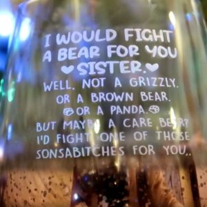 Mothers Day Gifts for Sister, I Would Fight A Bear for You A Care Bear Stemless Pink Wine Glass