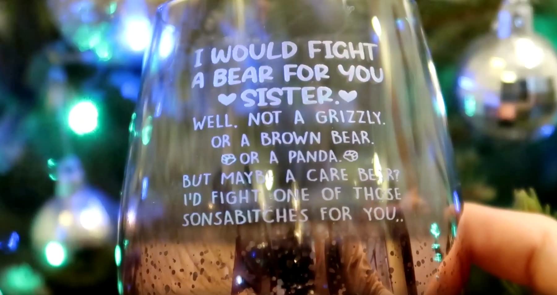 Mothers Day Gifts for Sister, I Would Fight A Bear for You A Care Bear Stemless Pink Wine Glass