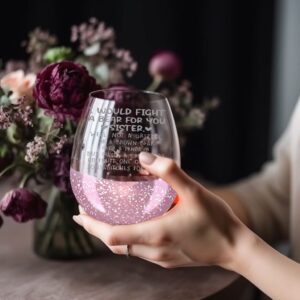 Mothers Day Gifts for Sister, I Would Fight A Bear for You A Care Bear Stemless Pink Wine Glass