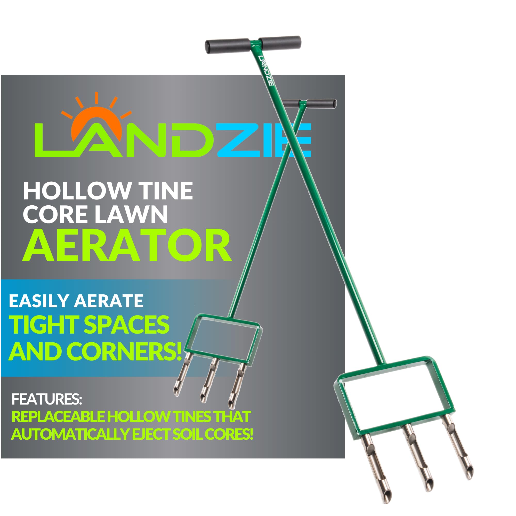 Landzie Hollow Tine Fork Lawn Aerator - 42 Inch Manual Stainless Steel Gardening Hand Tool - Grass Dethatcher Aerator Lawn Tool with Coring Tines for Compacted Soil - Lawn Plugger Aerator…