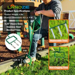 Landzie Hollow Tine Fork Lawn Aerator - 42 Inch Manual Stainless Steel Gardening Hand Tool - Grass Dethatcher Aerator Lawn Tool with Coring Tines for Compacted Soil - Lawn Plugger Aerator…