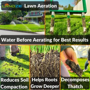 Landzie Hollow Tine Fork Lawn Aerator - 42 Inch Manual Stainless Steel Gardening Hand Tool - Grass Dethatcher Aerator Lawn Tool with Coring Tines for Compacted Soil - Lawn Plugger Aerator…