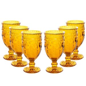 simple elements vintage amber wine glass goblet set 3.5"w x 6.5"h 10 oz set of 6