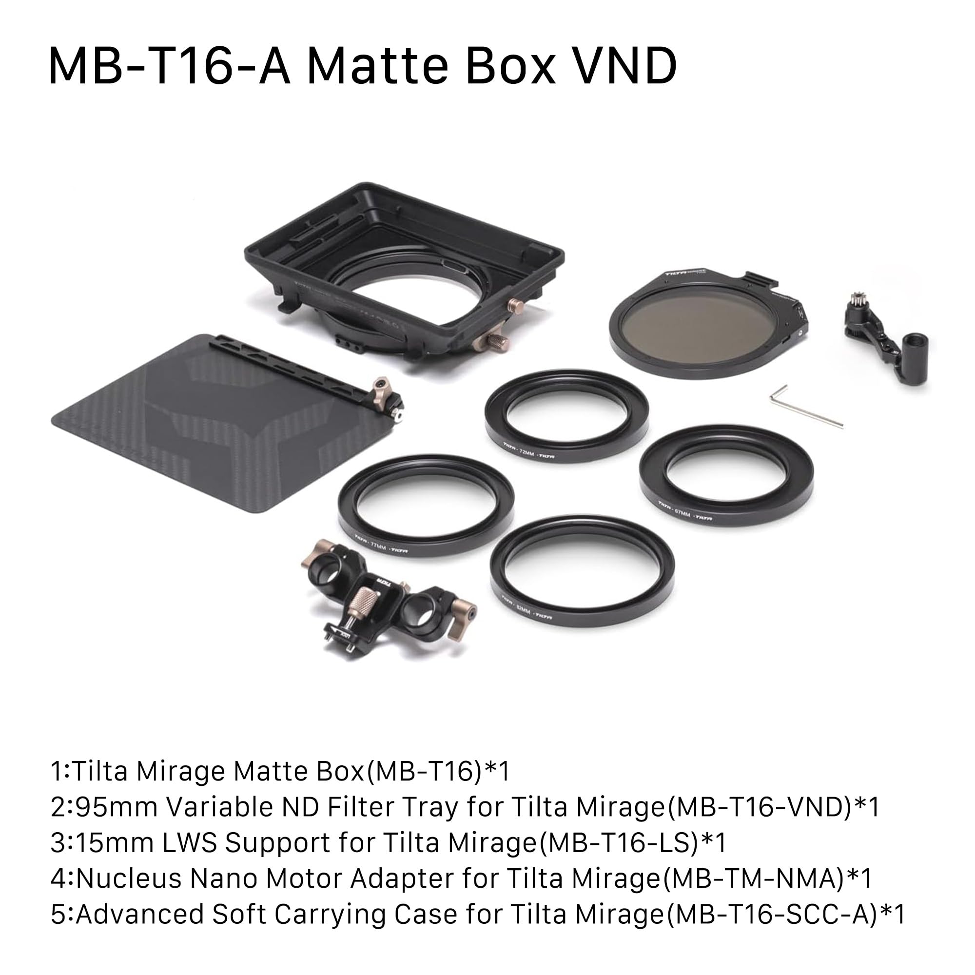 Tilta Mirage Matte Box | 4” x 5.6” and New 95mm Circular Filters | (67/72/77/82mm) Adapter Rings | Lightweight | Cartridge Filter Design | Prevents Vignetting | (Matte Box+VND)