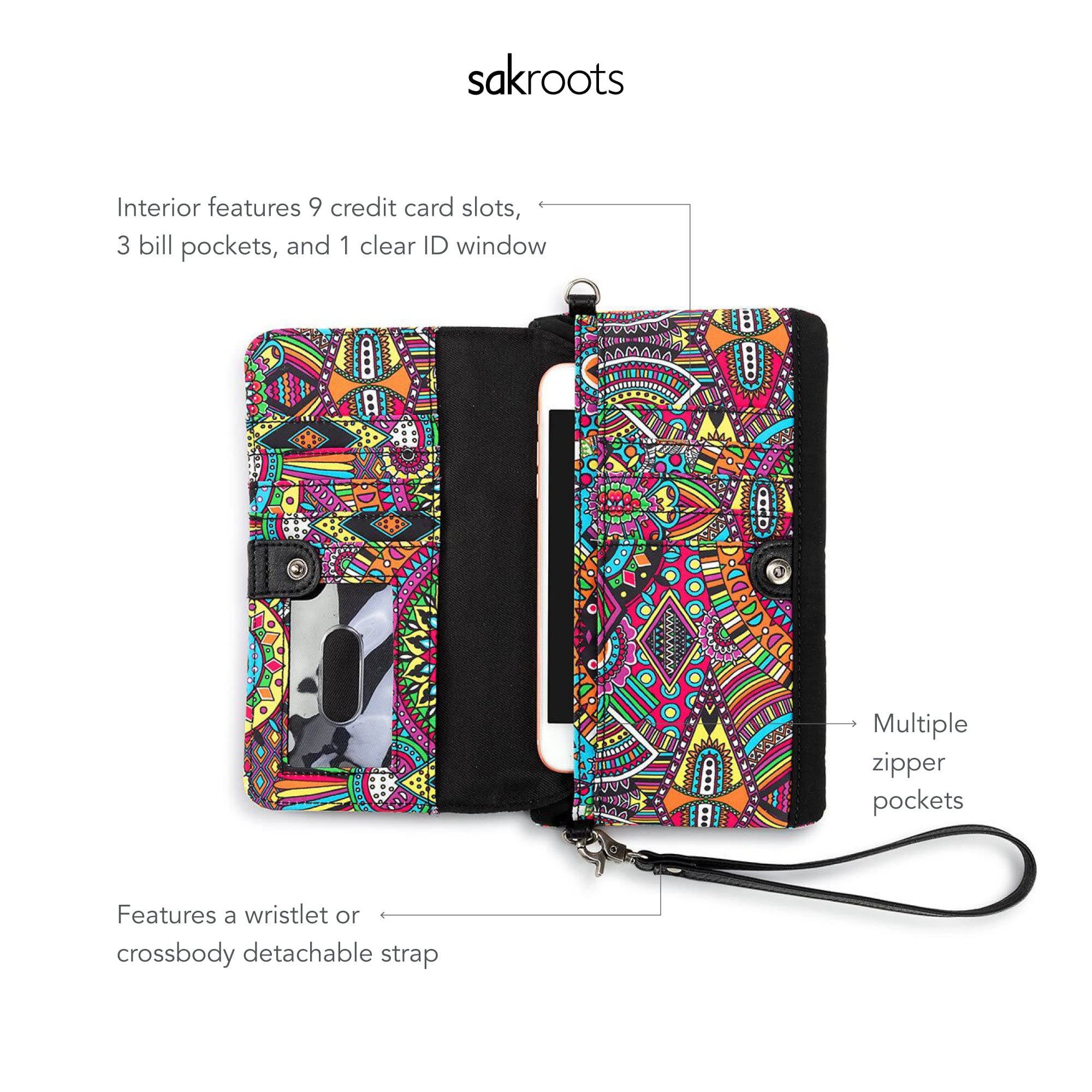 Sakroots Womens Eco-twill Sakroots Corin Smartphone Flap Crossbody in Eco Twill, Rainbow Wanderlust, One Size US