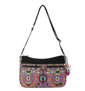 sakroots womens new adventure & bag, stylish roomy purse, made from recycled materials hobo shoulder and crossbody bag, rainbow wanderlust block, one size us