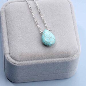 Yheakne Boho Long Turquoise Necklace Silver Teardrop Turquoise Necklace Blue Turquoise Pendant Necklace Vintage Long Pendant Chain Necklaces Jewelry for Women and Girls