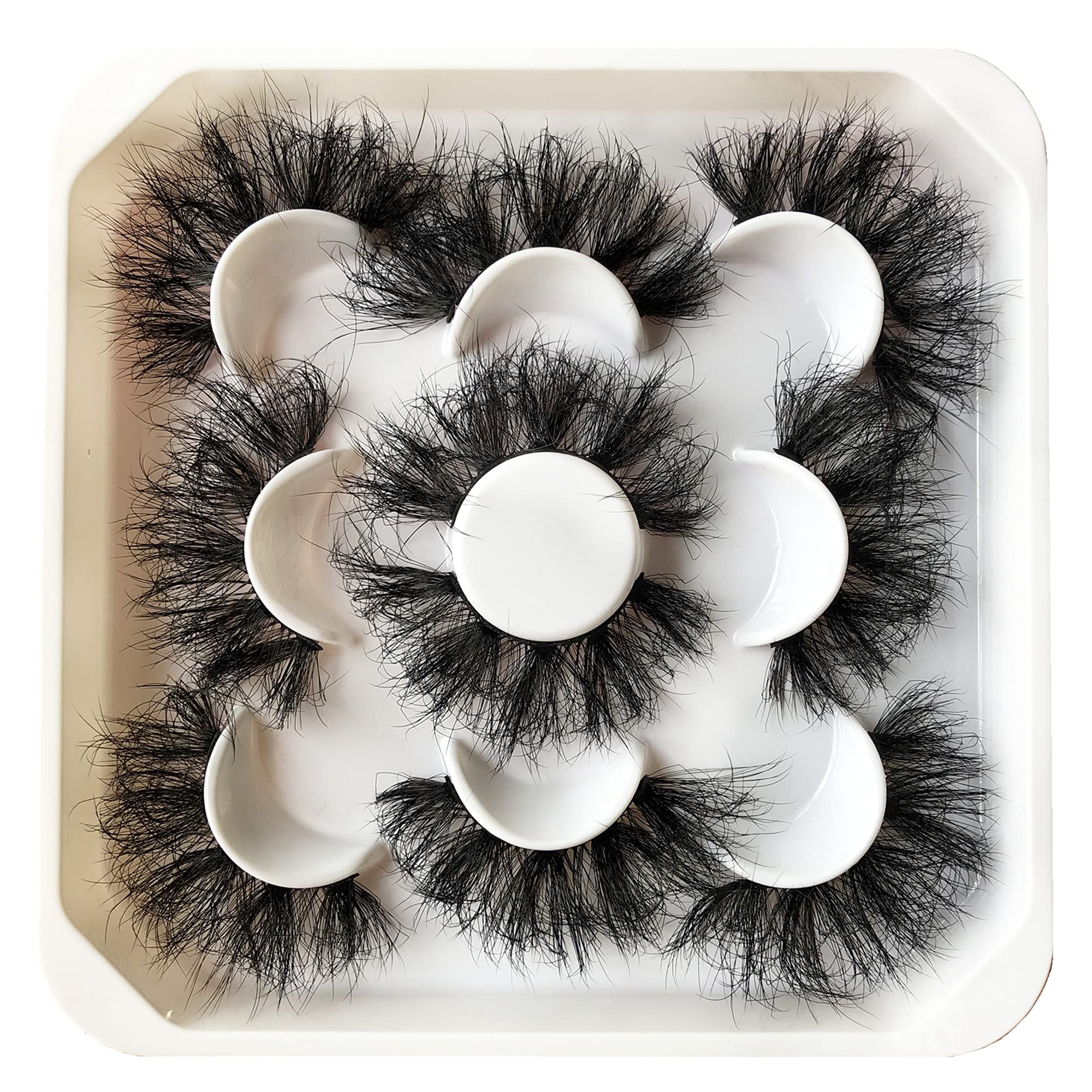 False Eyelashes Pooplunch Fluffy 25MM Dramatic Faux Mink Lashes 5 Pairs Pack 8D Thick Long Crossed Fake Eye Lashes Multipack