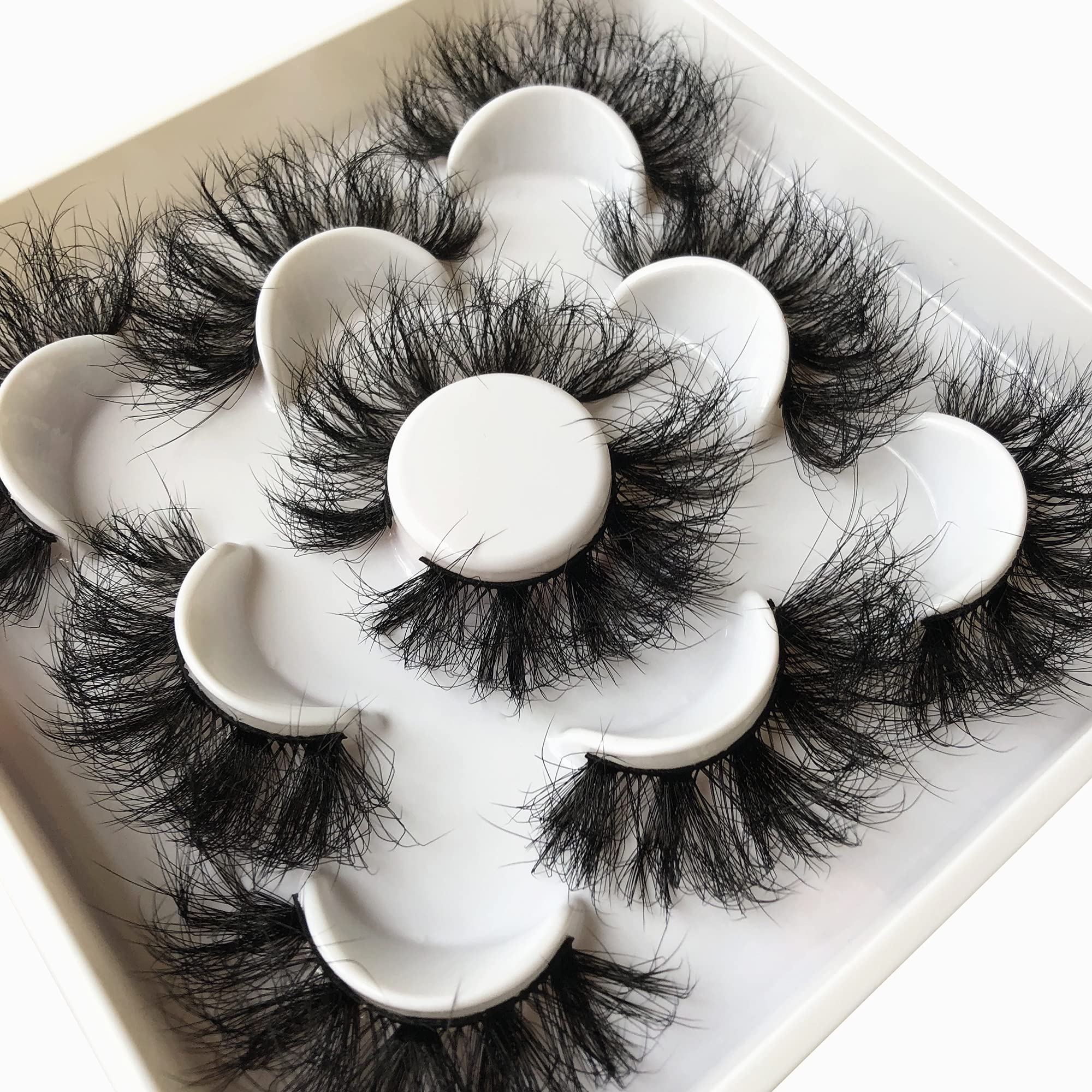 False Eyelashes Pooplunch Fluffy 25MM Dramatic Faux Mink Lashes 5 Pairs Pack 8D Thick Long Crossed Fake Eye Lashes Multipack