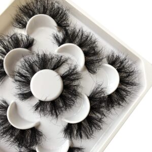 False Eyelashes Pooplunch Fluffy 25MM Dramatic Faux Mink Lashes 5 Pairs Pack 8D Thick Long Crossed Fake Eye Lashes Multipack