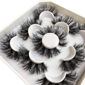 False Eyelashes Pooplunch Fluffy 25MM Dramatic Faux Mink Lashes 5 Pairs Pack 8D Thick Long Crossed Fake Eye Lashes Multipack