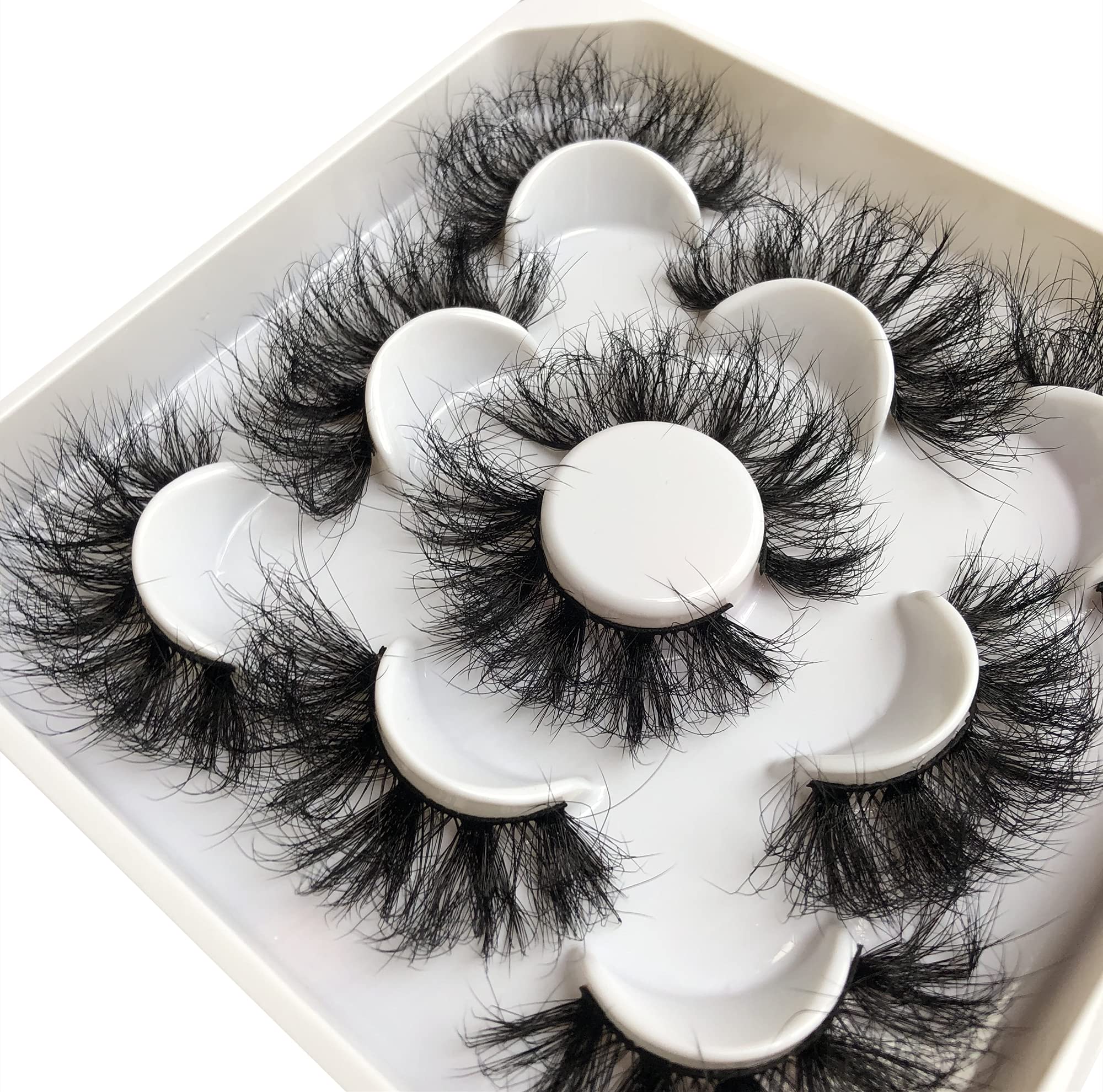 False Eyelashes Pooplunch Fluffy 25MM Dramatic Faux Mink Lashes 5 Pairs Pack 8D Thick Long Crossed Fake Eye Lashes Multipack