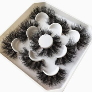 False Eyelashes Pooplunch Fluffy 25MM Dramatic Faux Mink Lashes 5 Pairs Pack 8D Thick Long Crossed Fake Eye Lashes Multipack