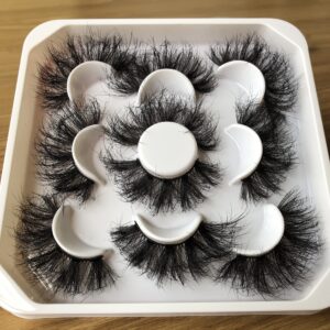 False Eyelashes Pooplunch Fluffy 25MM Dramatic Faux Mink Lashes 5 Pairs Pack 8D Thick Long Crossed Fake Eye Lashes Multipack