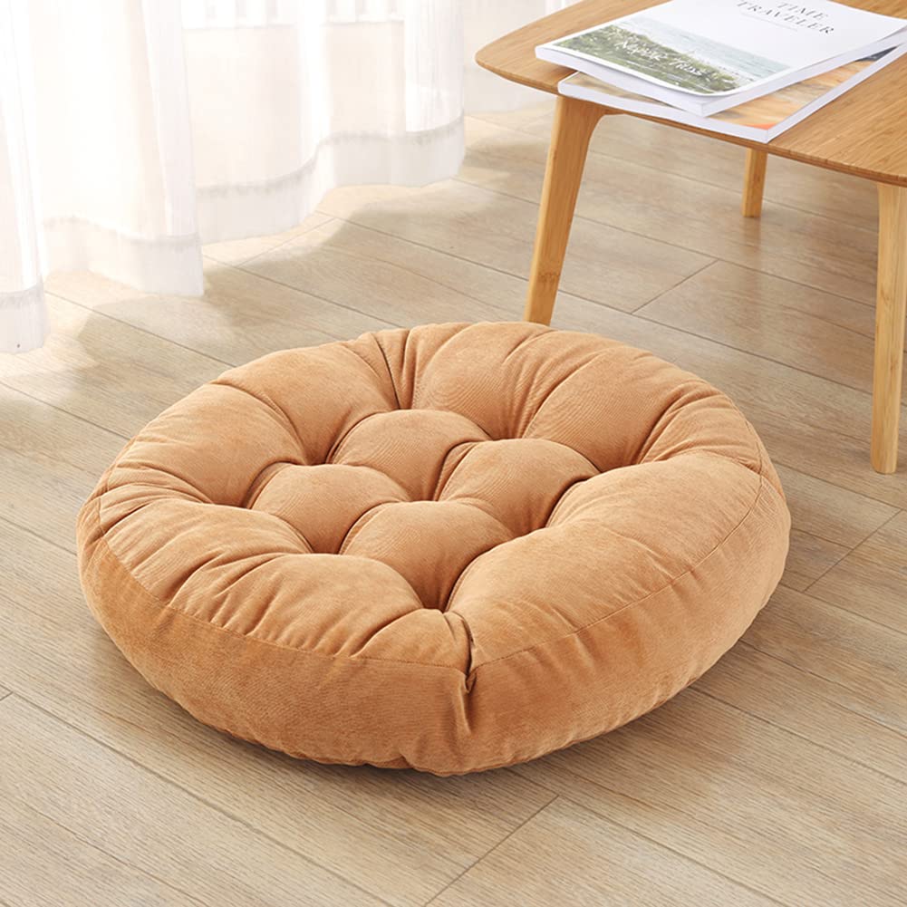 Sexysamba Round Floor Seat Pillows Cushions 22" x 22", Soft Thicken Yoga Meditation Cushion Pouf Tufted Corduroy Tatami Floor Pillow Reading Cushion Chair Pad Casual Seating for Adults & Kids, Khaki