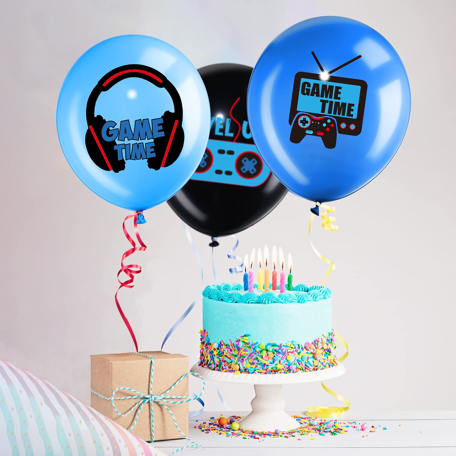 Video Game Party Balloons Set Game Birthday Party Balloons Game Theme Balloons Decorations Gaming Black Latex Balloons for Teens Player Birthday Party Supplies, 36 Pieces (Blue)