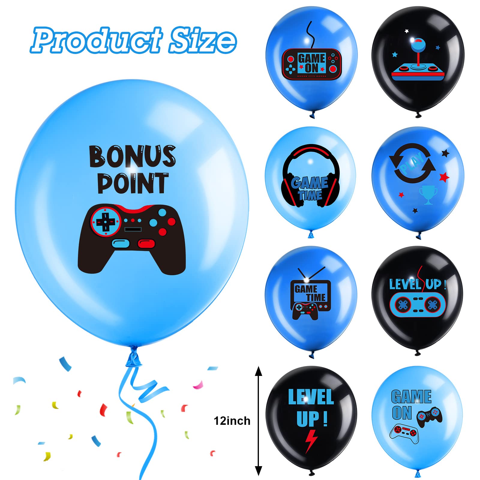 Video Game Party Balloons Set Game Birthday Party Balloons Game Theme Balloons Decorations Gaming Black Latex Balloons for Teens Player Birthday Party Supplies, 36 Pieces (Blue)