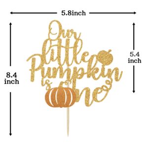 Our Little Pumpkin is One Cake Topper, Little Pumpkin 1st Birthday Cake Topper, Fall Pumpkin 1st Birthday Party Decoration Supply Gold Glitter