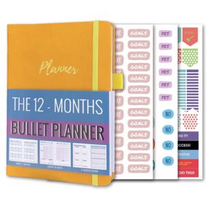 12 months undated planner daily weekly and monthly hourly scheduling to hit your goals,8.3 x 5.8" faux leather hardcover, start any time (orange)
