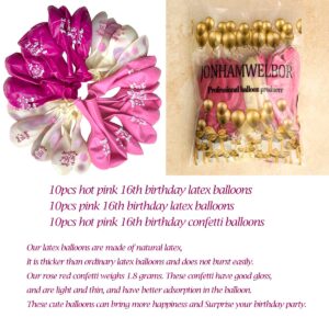 Sweet 16th Birthday Latex Balloons Confetti Balloon Pink and Hot Pink Party Decorations 30 Pack 12 Inch Helium Printed 16 Number With Happy Birthday Balloon for Girl