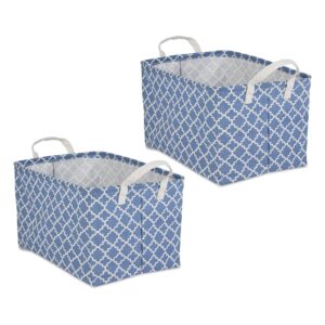dii laundry storage collection, pe coated collapsible bin with handles, french blue lattice, extra-large set, 12.5x17.5x10.5"