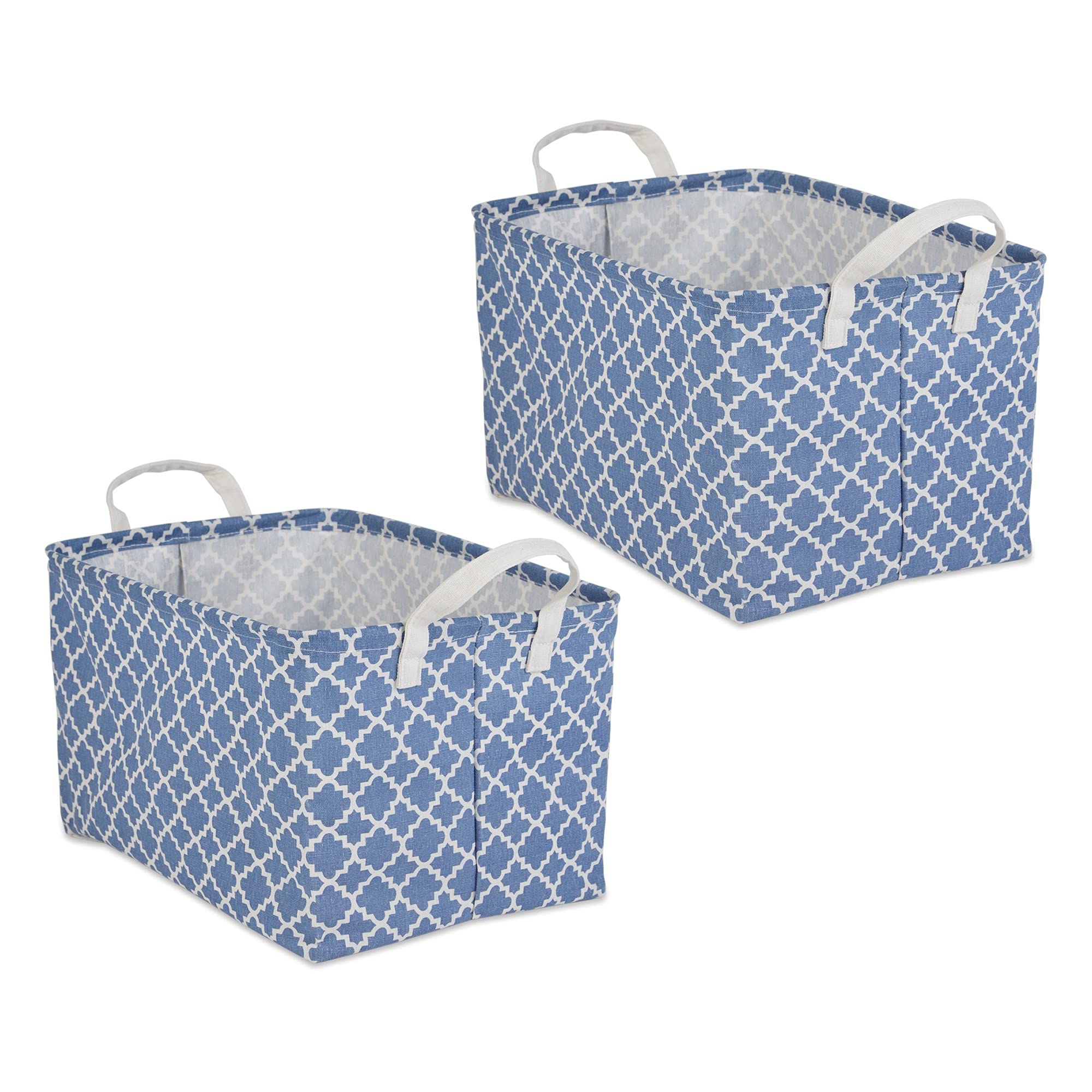 DII Laundry Storage Collection, PE Coated Collapsible Bin with Handles, French Blue Lattice, Extra-Large Set, 12.5x17.5x10.5"