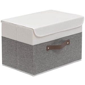 outbros foldable storage boxes with lids,large linen fabric foldable storage boxes organizer,closet organizers for clothes storage, office storage 13 x 9.1 x 7.9 inch,white/grey，1-pack
