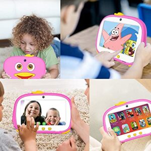 EGOTEK Penguin Android Kids Tablet, 7inch Quad Core Tablet for Kids with WiFi, Android 10 OS, Preinstalled iWawa App, 3000Mah Long Time Battery(4~5H), 2GB+32GB, 1024x600 IPS Panel. (Pink)