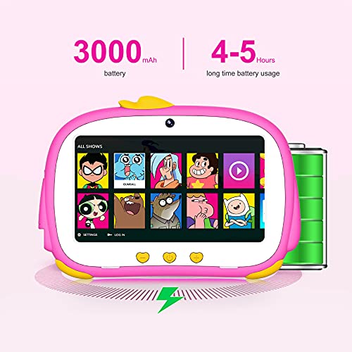 EGOTEK Penguin Android Kids Tablet, 7inch Quad Core Tablet for Kids with WiFi, Android 10 OS, Preinstalled iWawa App, 3000Mah Long Time Battery(4~5H), 2GB+32GB, 1024x600 IPS Panel. (Pink)