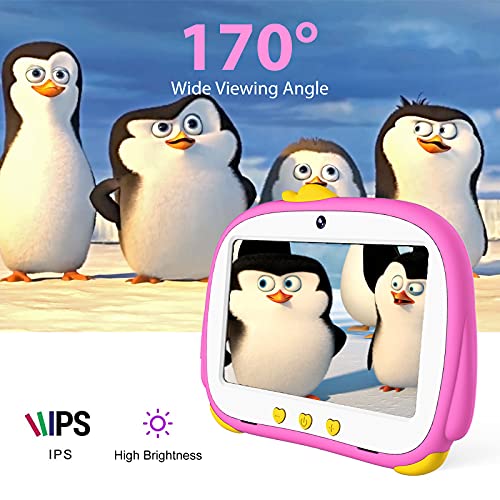 EGOTEK Penguin Android Kids Tablet, 7inch Quad Core Tablet for Kids with WiFi, Android 10 OS, Preinstalled iWawa App, 3000Mah Long Time Battery(4~5H), 2GB+32GB, 1024x600 IPS Panel. (Pink)