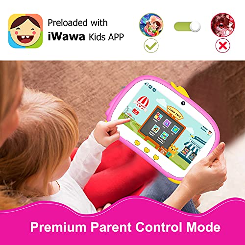 EGOTEK Penguin Android Kids Tablet, 7inch Quad Core Tablet for Kids with WiFi, Android 10 OS, Preinstalled iWawa App, 3000Mah Long Time Battery(4~5H), 2GB+32GB, 1024x600 IPS Panel. (Pink)