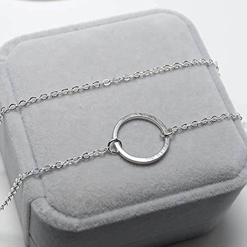 Yheakne Vertical Bar Circle Necklace Silver Circle Pendant Necklace Boho Long Necklaces Chain Minimalist Geometric Ring Necklace Jewelry for Women and Girls