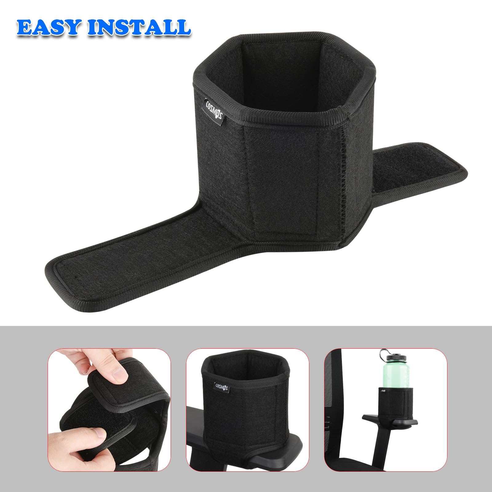 Cosmos Arm Chair Cup Holder Armrest Drink Can Water Bottle Holder for Armrest Chair, Recliner, Gaming & Office Chair, Foldable Felt in Black Color