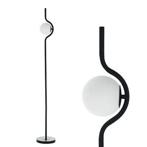 melifo floor lamp,standing lamp with frosted glass globe,morden glod tall lamp with foot pedal.mid century floor lamps for living room,bedroom,office,reading (black)