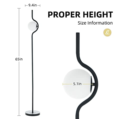 MELIFO Floor Lamp,Standing Lamp with Frosted Glass Globe,Morden Glod Tall Lamp with Foot Pedal.Mid Century Floor Lamps for Living Room,Bedroom,Office,Reading (Black)