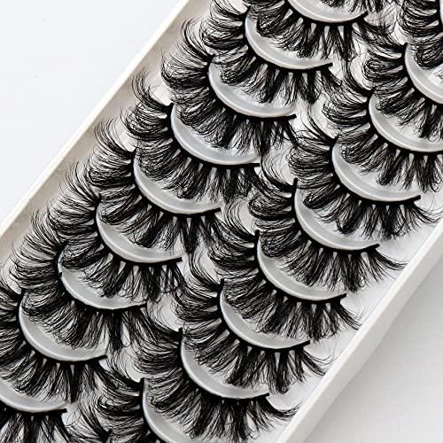 Veleasha Lashes Fluffy Wispy Faux Mink Eyelashes Criss-cross False Lashes 10 Pairs Pack Fake Eyelashes for Women (6D23)