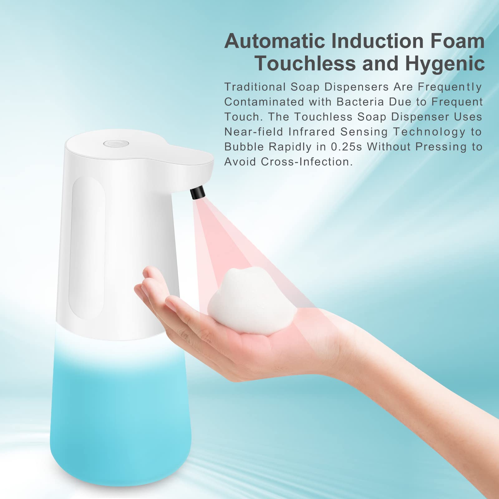 Wisekoti New Generation of Automatic Foaming Soap Dispenser, Electric and Rechargeable, Touchless Foam Soap Dispenser for Kitchen Sink & Bathroom Countertop, Dish Soap Dispenser, Hand Soap Dispenser